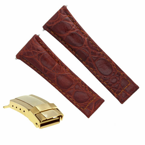 CROC LEATHER WATCH STRAP FOR ROLEX DAYTONA REGULAR BLACK TAN GREEN YELLOW GOLD - Picture 10 of 21