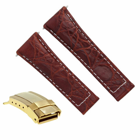CROC LEATHER WATCH STRAP FOR ROLEX DAYTONA REGULAR BLACK TAN GREEN YELLOW GOLD - Picture 13 of 21