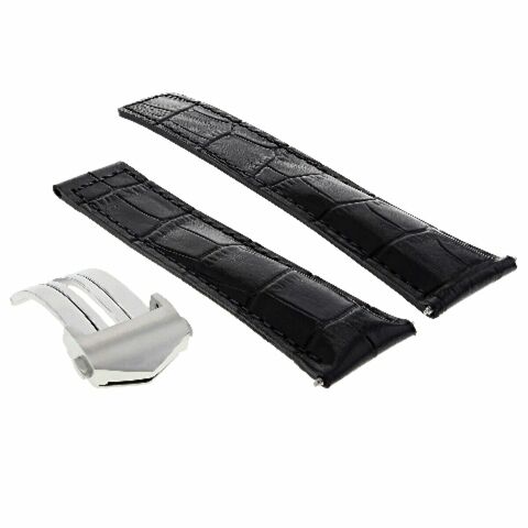22mm Black Leather Watch Band Strap For TAG Heuer Monaco Calibre 12 CAW2111 - Deployment Clasp-727252