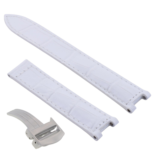LEATHER WATCH STRAP BAND FOR CARTIER PASHA WATCH DEPLOYMENT CLASP 20MM WHITE | Ewatchparts
