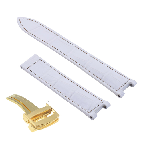 18MM LEATHER STRAP BAND FIT FOR CARTIER PASHA DEPLOYMENT CLASP WHITE GOLD | Ewatchparts