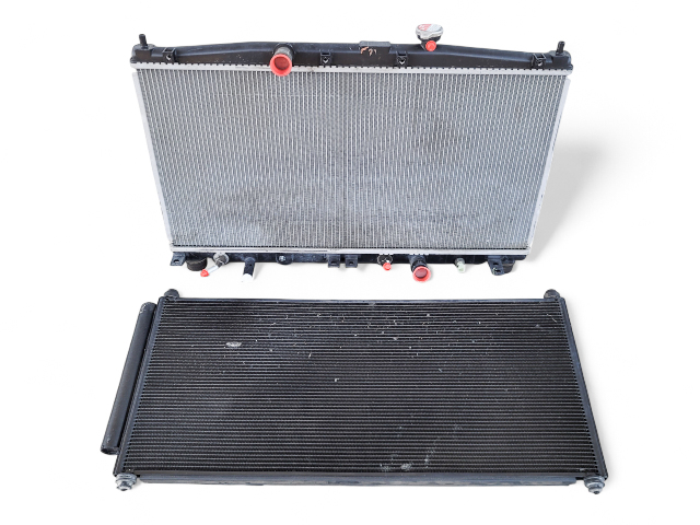 Honda CR-Z CRZ 11-16 Radiator Cooling, A/C Condenser Set, 19010-RBJ-004, 80100-SZT-G01, E033, OEM, 2011, 2012, 2013, 2014, 2015, 2016