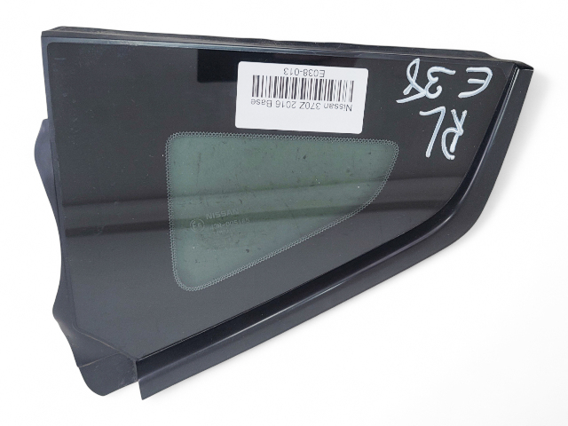Nissan 370Z 09-20 Quarter Left/Driver Glass Window 83307-1EA0A, E038, OEM, 2009, 2010, 2011, 2012, 2013, 2014, 2015, 2016, 2017, 2018, 2019, 2020