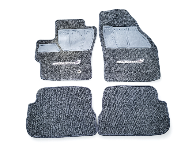 Mazda 3 Speed 04-09 Carpet Floor Mats 4 Piece Set Black, 0000-8B-L03B-30, E044, OEM, 2004, 2005, 2006, 2007, 2008, 2009