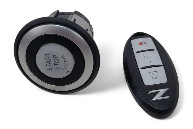 Nissan 370Z 10-20 Stop Start Engine Ignition Switch, W/Key Fob Set, 25151-1LB0A, E047, OEM, 2010, 2011, 2012, 2013, 2014, 2015, 2016, 2017, 2018, 2019, 2020