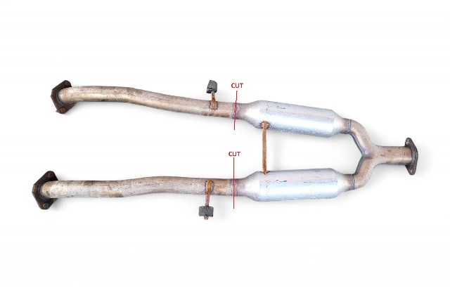 Nissan 370Z 09-20 Center Middle Exhaust Dual Pipe Muffler 20300-1EA0A, E047, OEM, 2009, 2010, 2011, 2012, 2013, 2014, 2015, 2016, 2017, 2018, 2019, 2020