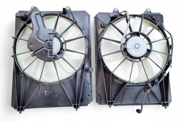 Acura MDX 14-20 Radiator Condenser Cooling Fan Motor w/Shroud Set 19030-5J6-A01, E051, OEM, 2014, 2015, 2016, 2017, 2018, 2019, 2020