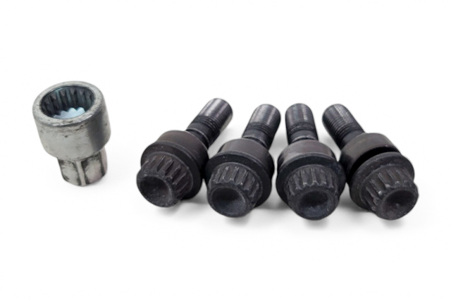 2011-2022 Porsche Cayenne 958 Wheel Rim Lug Nut Bolt Set of 4 w/ Adapter Black, 971-698-030-B, F012, OEM, 2011, 2012, 2013, 2014, 2015, 2016, 2017, 2018, 2019, 2020, 2021, 2022