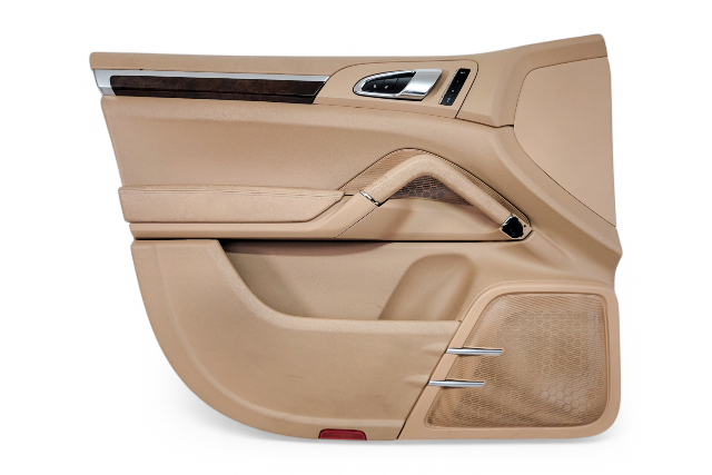 2011-2018 Porsche Cayenne 958 Front Left Door Panel Luxor Beige Leatherette, 958-555-201-00-DM5, F012, OEM, 2011, 2012, 2013, 2014, 2015, 2016, 2017, 2018