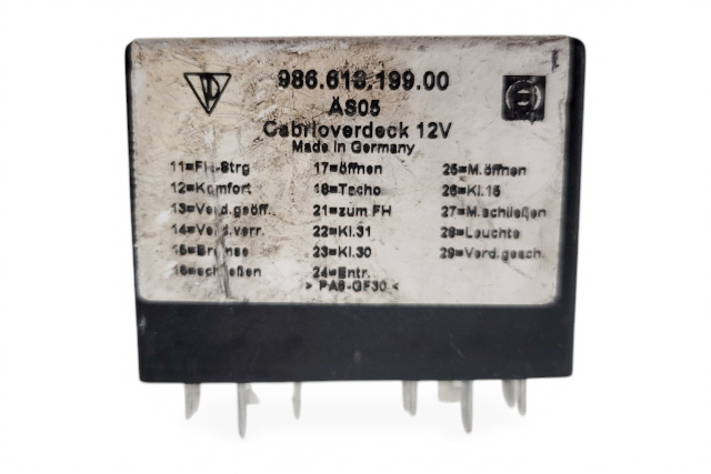 2000-2010 Porsche Boxster 986 Control Module Convertible Relay Control Unit, 986-618-199-01, F019, OEM, 2000, 2001, 2002, 2003, 2004, 2005, 2006, 2007, 2008, 2009, 2010,