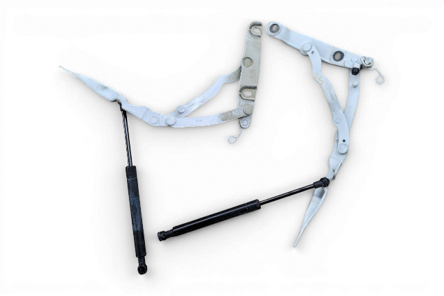 2003-2008 BMW Z4 Trunk Hinge w/Support Set Left/Right Set White 41-62-7-202-567, F027, OEM, 2003, 2004, 2005, 2006, 2007, 2008