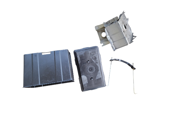 2003-2011 Honda Element Battery Box Tray and Mounting Hardware Set(4) 31521-S5A-000, F028, OEM, 2003, 2004, 2005, 2006, 2007, 2008, 2009, 2010, 2011