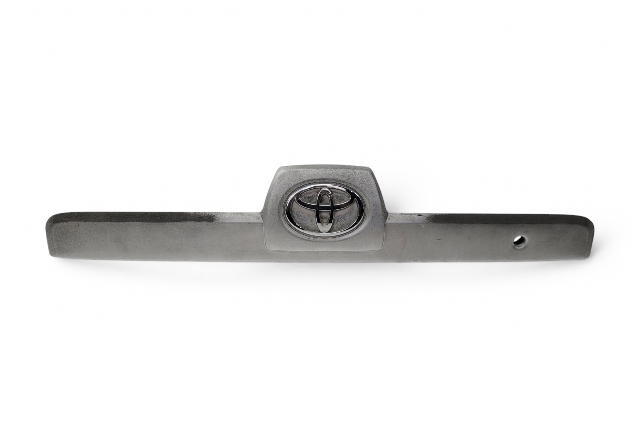 2003-2009 Toyota 4Runner Liftgate Lower Trim Panel Garnish w/Emblem Silver Metallic, 76801-35380-B0, F029, OEM, 2003, 2004, 2005, 2006, 2007, 2008, 2009