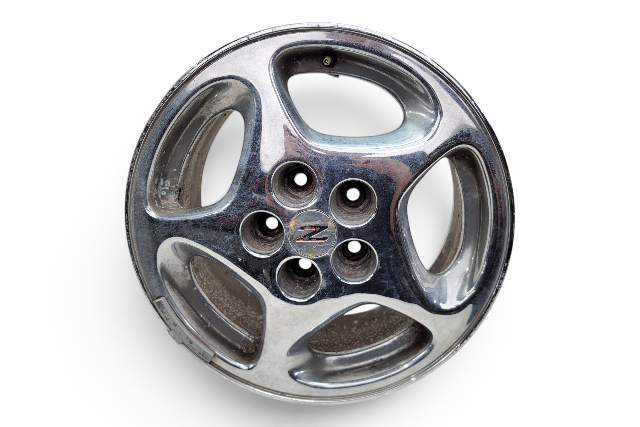 1990-1996 Nissan 300ZX Factory Chrome Wheel Rim 16X7.5 Left/Driver 5 Spoke, 40300-40P93, #2, F034, OEM, 1990, 1991, 1992, 1993, 1994, 1995, 1996