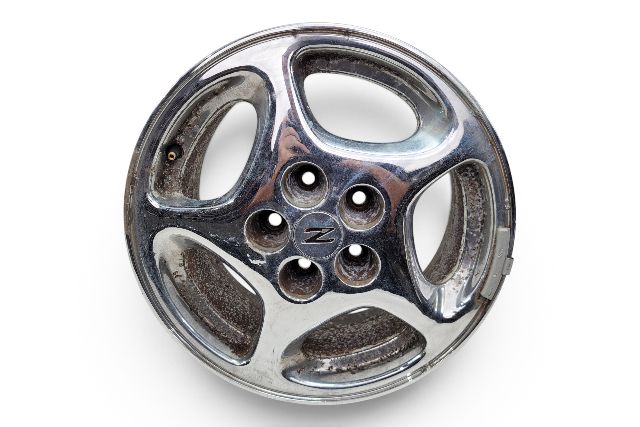 1990-1996 Nissan 300ZX Factory Chrome Wheel Rim 16X7.5 Left/Driver 5 Spoke, 40300-40P93, #1, F034, OEM, 1990, 1991, 1992, 1993, 1994, 1995, 1996