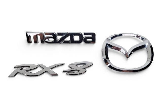 2004-2011 Mazda RX-8 Rear Trunk Lift-gate Deck Lid Emblem "Mazda""RX-8" Set(3), F151-51-721A, F036, OEM, 2004, 2005, 2006, 2007, 2008, 2009, 2010, 2011