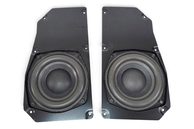 2003–2008 BMW Z4 E85 E85 Top HiFi Rear Subwoofer Speaker Pair w/ Mounting Plates, 65-13-9-143-268, F038, OEM, 2003, 2004, 2005, 2006, 2007, 2008