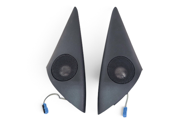 2003-2008 BMW Z4 E85 E85 Front Left Right Door Tweeter Speaker Pair w/ Mirror Corner Trim, 65-13-4-116-316, F038, OEM, 2003, 2004, 2005, 2006, 2007, 2008