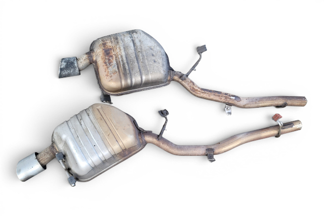 2006-2007 BMW 650i E64 Convertible Left Right Rear Exhaust Muffler Set, 18-30-7-544-291, 18-30-7-544-292, F039, OEM, 2006, 2007