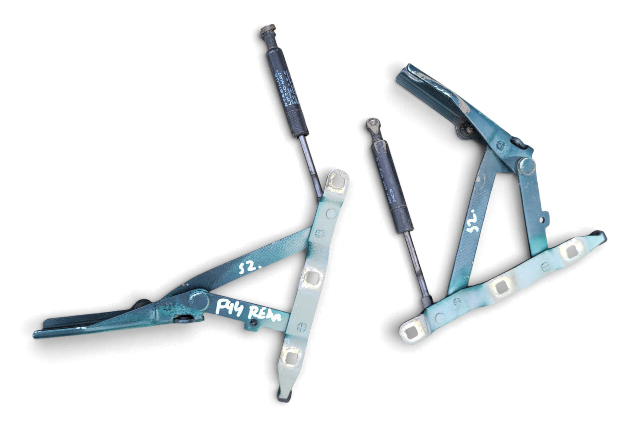 1996-2002 BMW Z3 Trunk Hinge w/Support Set Left/Right Set Blue, 41-62-8-413-371, 41-62-8-413-372 F044, OEM, 1996, 1997, 1998, 1999, 2000, 2001, 2002