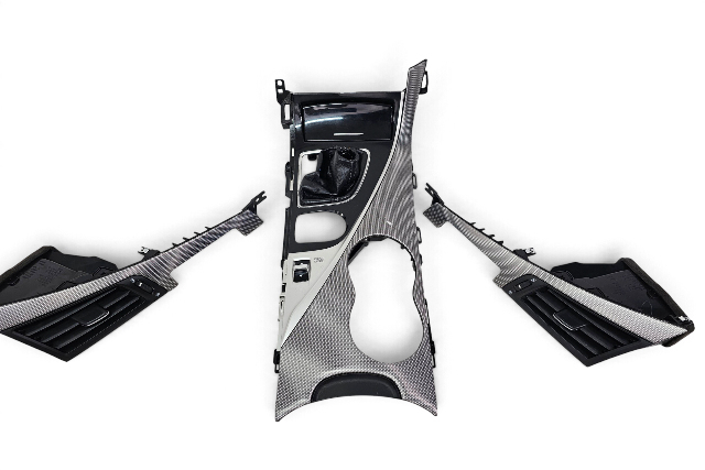 2016-2018 Infiniti Q50 Silver Interior Dash Trim Center Console Shifter Bezel Boot Left/Right Air Vent Set, F057, OEM, 2016, 2017, 2018