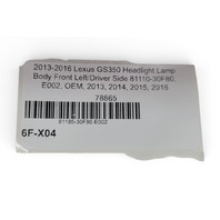 2013-2016 Lexus GS350 Headlight Lamp Body Front Left/Driver Side 81110-30F80, E002, OEM, 2013, 2014, 2015, 2016