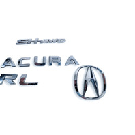 Acura RL 05-14 Rear Trunk Lift-gate Deck Lid Emblem "Acura", "RL", "SH-AWD" 75711-SJA-A01, E052, OEM, 2005, 2006, 2007, 2008, 2009, 2010, 2011, 2012, 2013, 2014