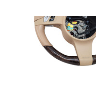 2011-2016 Porsche Cayenne 958 Beige Genuine Wood Steering Wheel, 970-347-803-87-9J9, F012, OEM, 2011, 2012, 2013, 2014, 2015, 2016