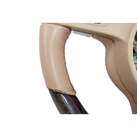 2011-2016 Porsche Cayenne 958 Beige Genuine Wood Steering Wheel, 970-347-803-87-9J9, F012, OEM, 2011, 2012, 2013, 2014, 2015, 2016