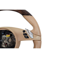 2011-2016 Porsche Cayenne 958 Beige Genuine Wood Steering Wheel, 970-347-803-87-9J9, F012, OEM, 2011, 2012, 2013, 2014, 2015, 2016