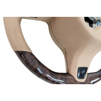 2011-2016 Porsche Cayenne 958 Beige Genuine Wood Steering Wheel, 970-347-803-87-9J9, F012, OEM, 2011, 2012, 2013, 2014, 2015, 2016