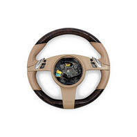 2011-2016 Porsche Cayenne 958 Beige Genuine Wood Steering Wheel, 970-347-803-87-9J9, F012, OEM, 2011, 2012, 2013, 2014, 2015, 2016