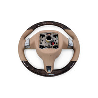 2011-2016 Porsche Cayenne 958 Beige Genuine Wood Steering Wheel, 970-347-803-87-9J9, F012, OEM, 2011, 2012, 2013, 2014, 2015, 2016