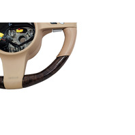 2011-2016 Porsche Cayenne 958 Beige Genuine Wood Steering Wheel, 970-347-803-87-9J9, F012, OEM, 2011, 2012, 2013, 2014, 2015, 2016
