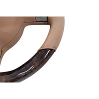 2011-2016 Porsche Cayenne 958 Beige Genuine Wood Steering Wheel, 970-347-803-87-9J9, F012, OEM, 2011, 2012, 2013, 2014, 2015, 2016