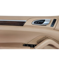 2011-2018 Porsche Cayenne 958 Front Left Door Panel Luxor Beige Leatherette, 958-555-201-00-DM5, F012, OEM, 2011, 2012, 2013, 2014, 2015, 2016, 2017, 2018