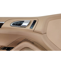 2011-2018 Porsche Cayenne 958 Front Left Door Panel Luxor Beige Leatherette, 958-555-201-00-DM5, F012, OEM, 2011, 2012, 2013, 2014, 2015, 2016, 2017, 2018