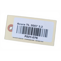 2007-2008 Acura TL Interior Carpet 4 Piece Floor Mat Set Black 83600-SEP-A21ZA, F021, OEM, 2007, 2008