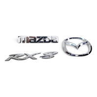 2004-2011 Mazda RX-8 Rear Trunk Lift-gate Deck Lid Emblem "Mazda""RX-8" Set(3), F151-51-721A, F036, OEM, 2004, 2005, 2006, 2007, 2008, 2009, 2010, 2011