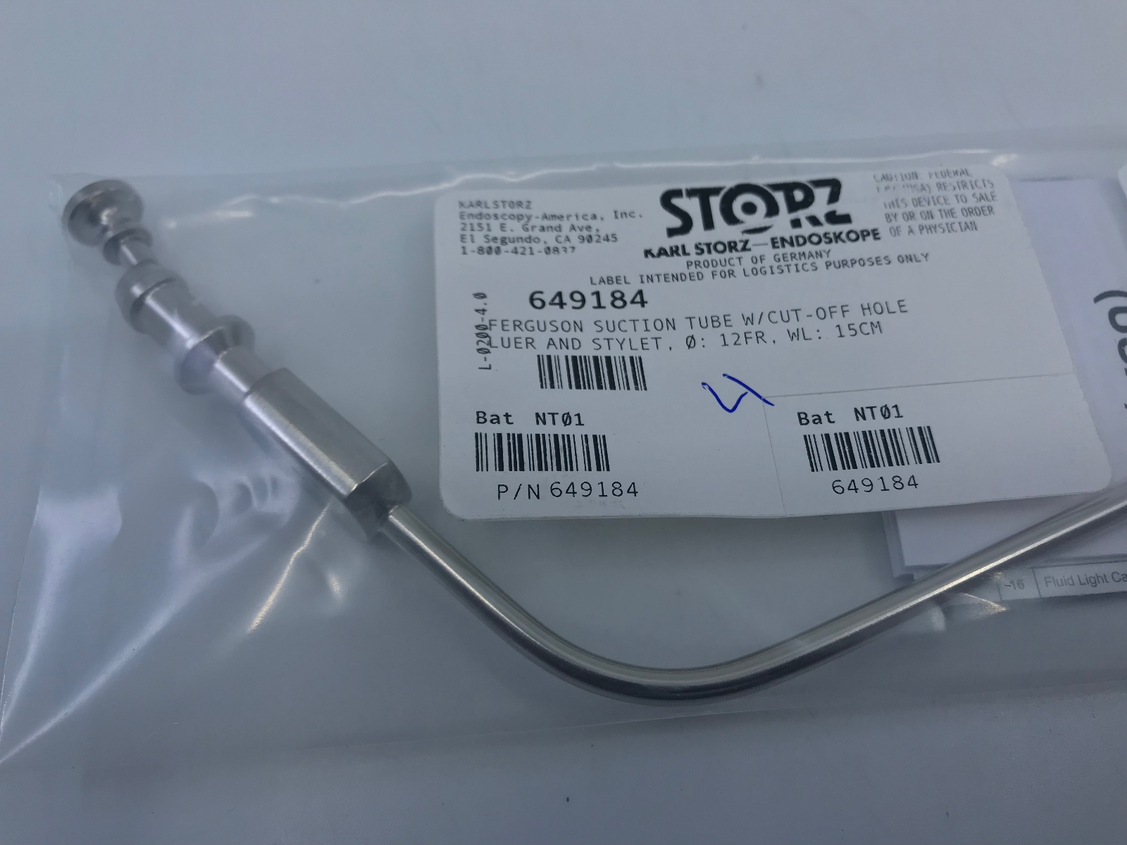 Karl Storz 649184 FERGUSON Suction Tube, With Сut-Off Hole And Stylet, 12 Fr.