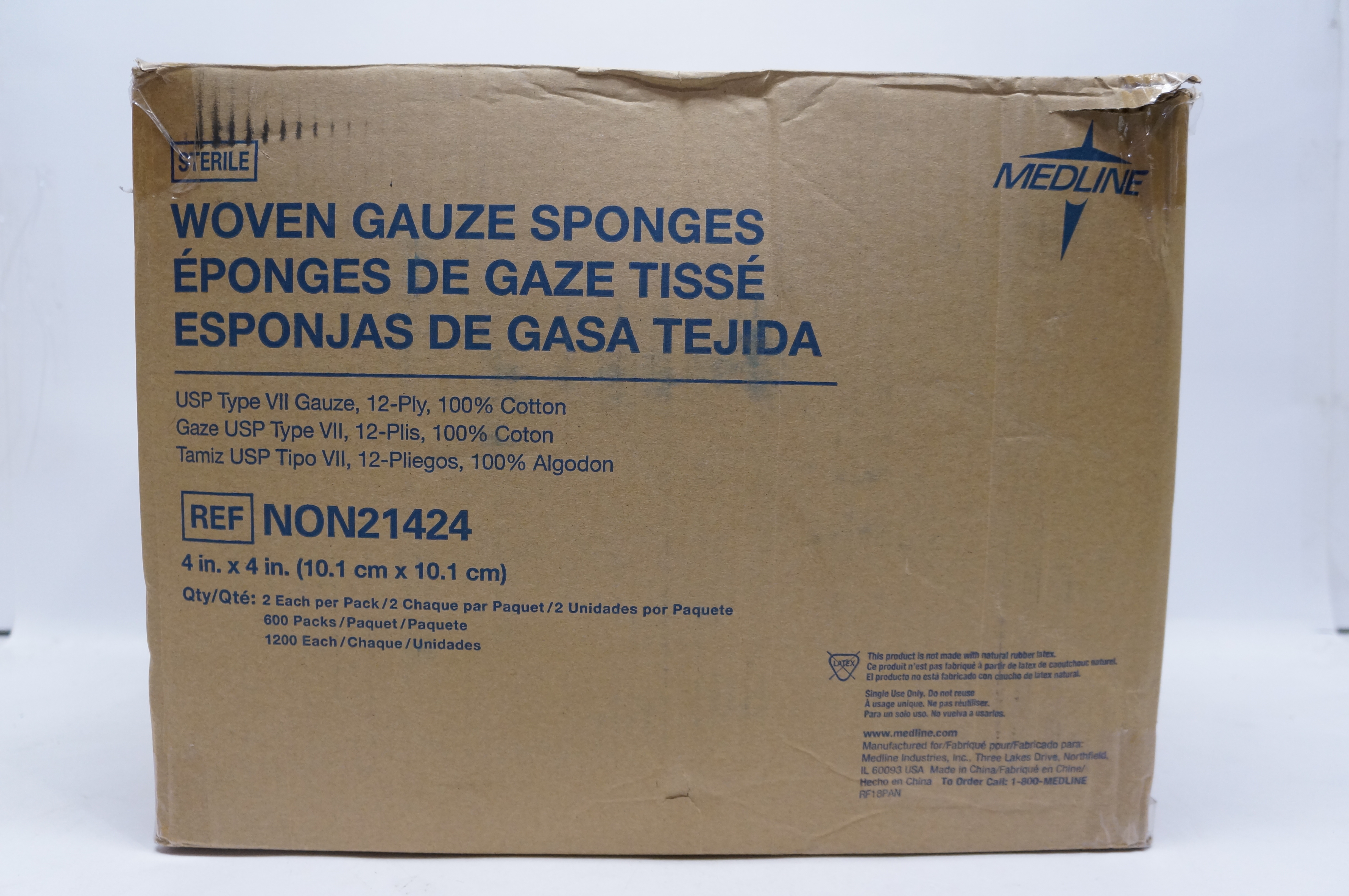 Medline NON21424 Woven Gauze Sponges 4inch x 4inch Box of 600