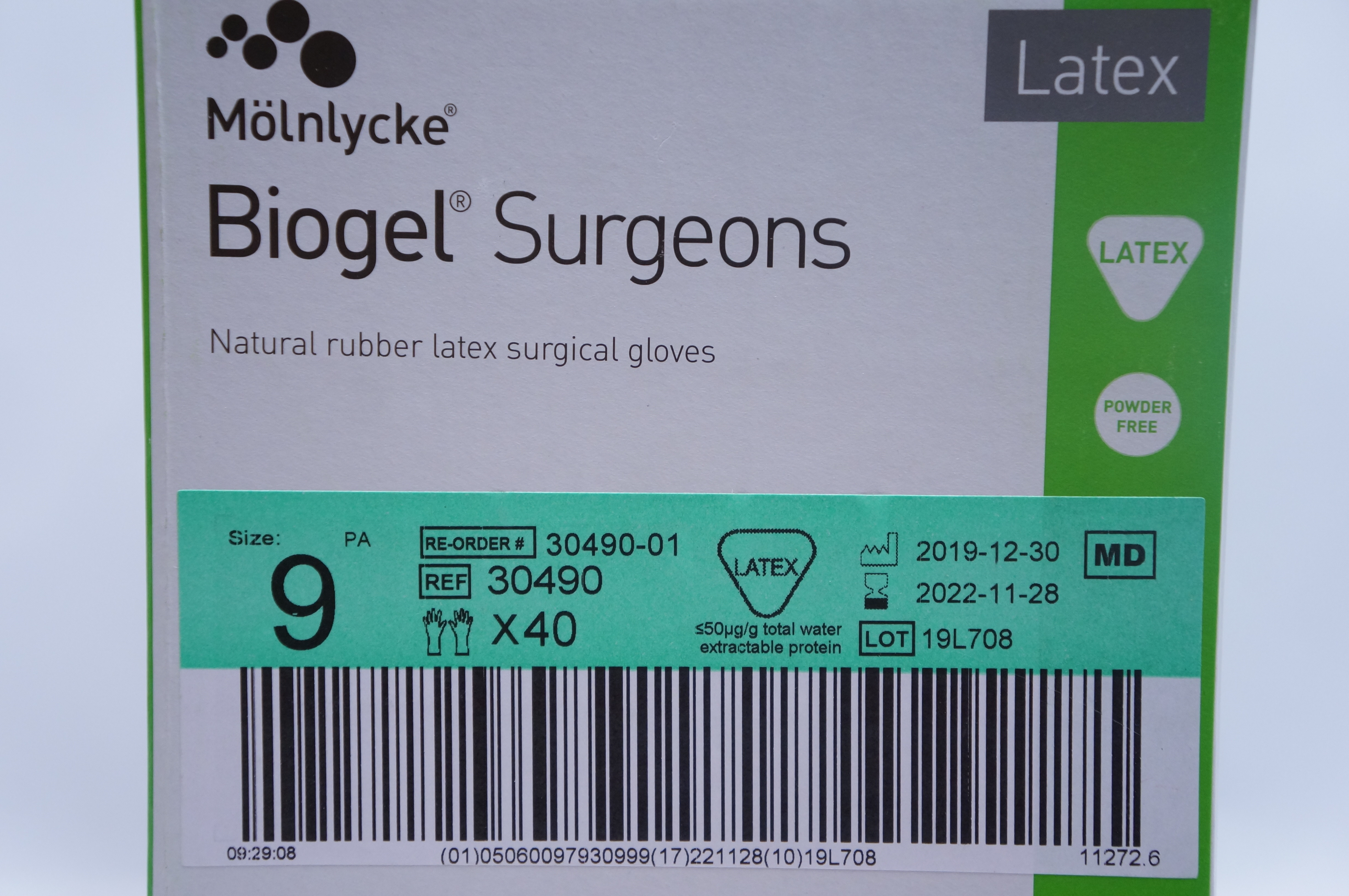 Mölnlycke 30490 Biogel Surgeons Natural Rubber Latex Surgical Gloves 9