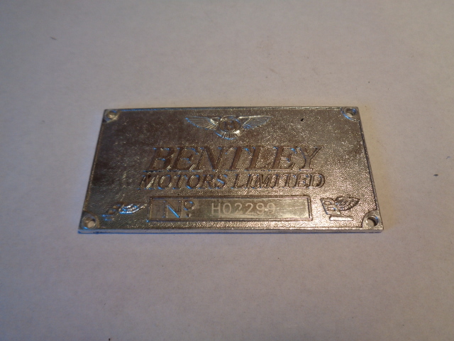 Bentley Motors Limited emblem, serial number plaque plate