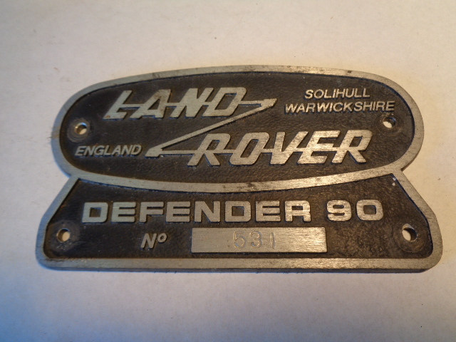 Land Rover Defender 90 Serial Number Plaque Plate