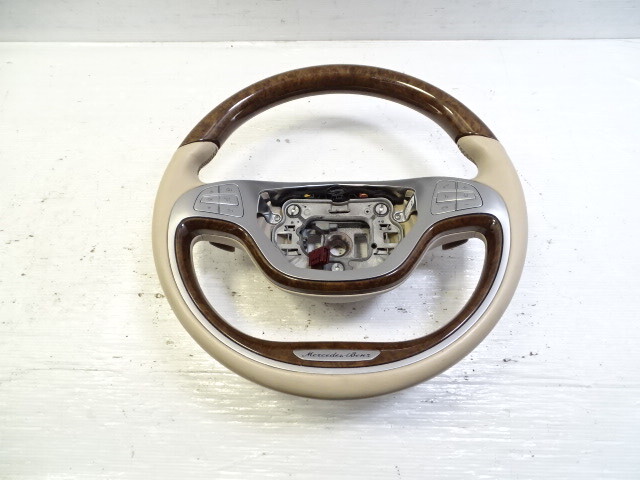 14 Mercedes W222 S550 steering wheel, beige/walnut wood 2224605003