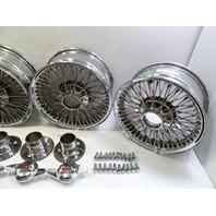 83 Mercedes R107 380SL wheels set, Dayton wire w/ adapters & caps / 16x7