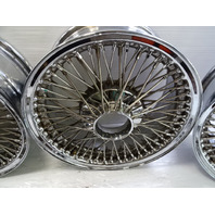 83 Mercedes R107 380SL wheels set, Dayton wire w/ adapters & caps / 16x7