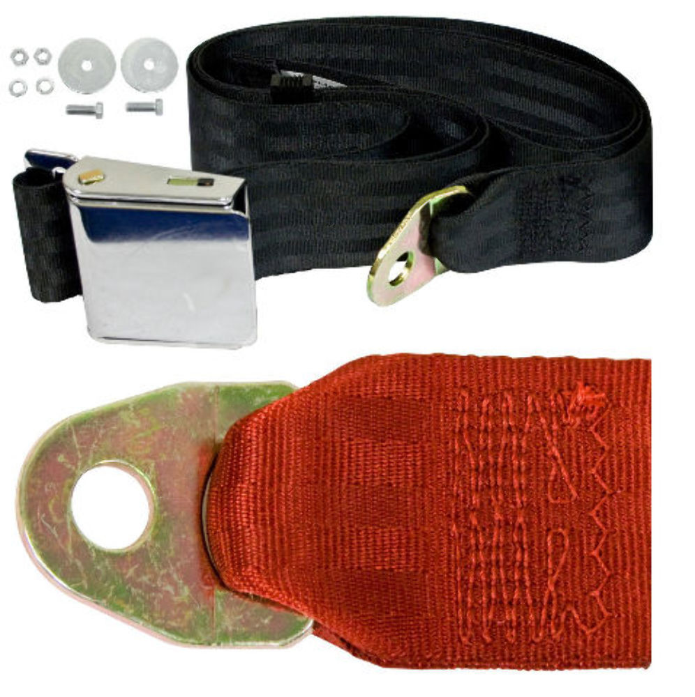 Red Universal 72" Lap Seat Belt w/ Hardware Chrome Latch Hot Rod