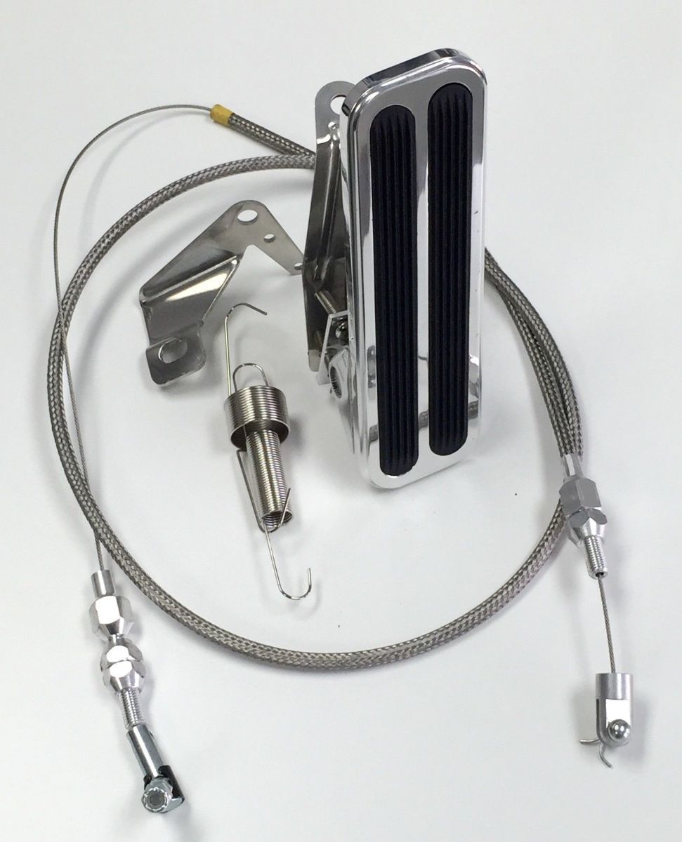 Hot Rod Billet Floor Mount Throttle Pedal Kit W/ Braided Cable & Return