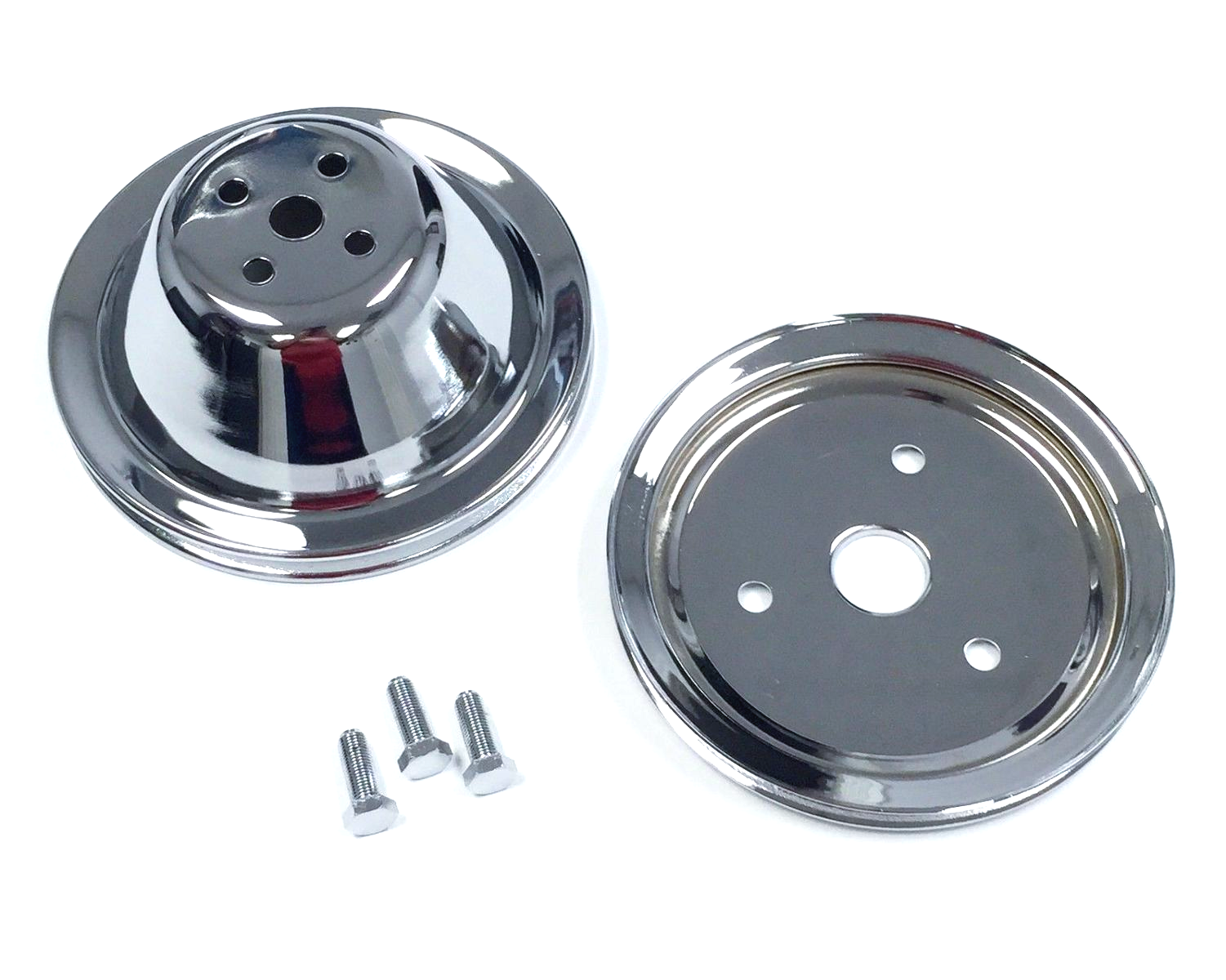 SB Chevy Short Water Pump Chrome Steel 1 Groove Pulley Kit 283 327 350